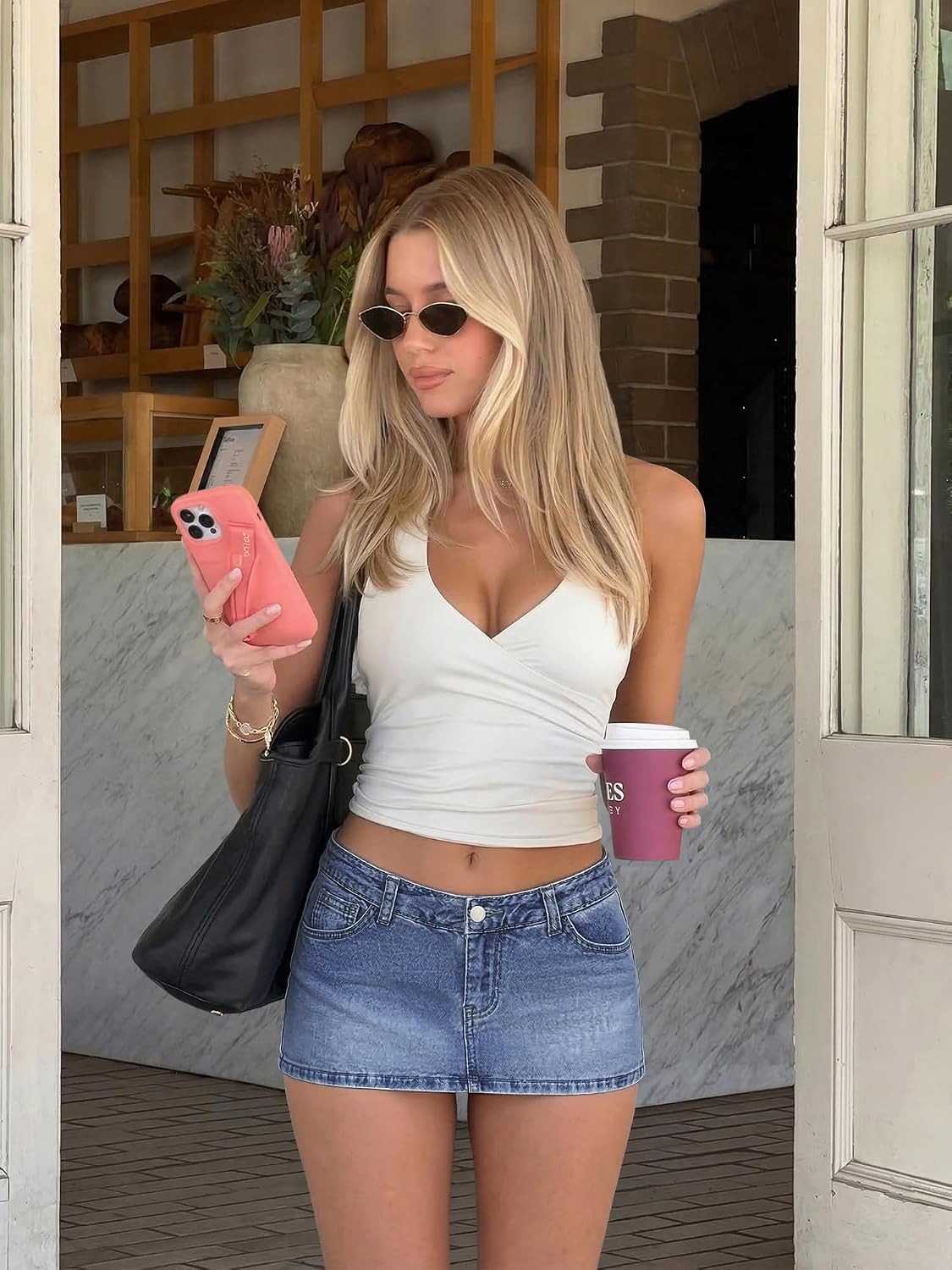 ELLEVEN Low Rise Jean Skorts for Woman, Stretchy Denim Mini Skirt with Shorts Y2K Casual Underneath Summer Skorts
