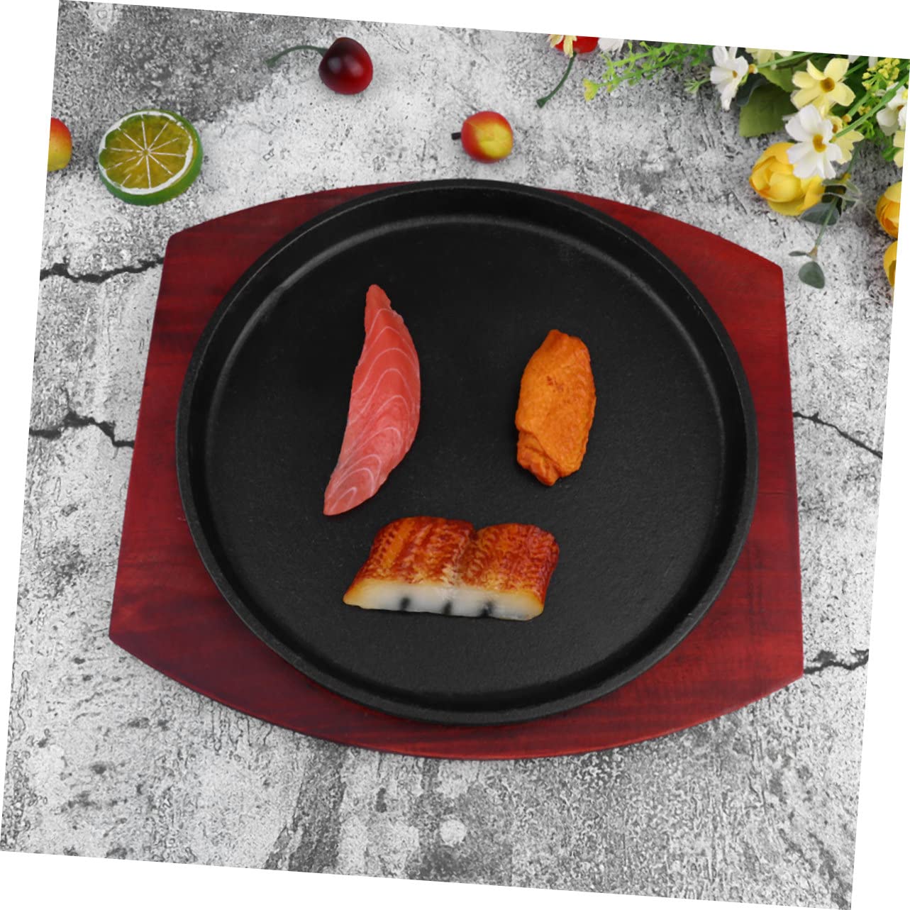 BESTonZON Runde Bratblech Grillplatte Teppanyaki Backform Antihaft Metallbackform Grillschale Bbq-schale Rindersteakplatte Für Spanische Und Japanische Küche Braten Rösten Schmutzabweisend l