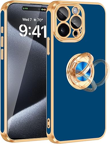 Fingic Funda para iPhone 15 Pro Max con soporte de anillo de 360 soporte magnético para automóvil Lindo soporte delgado para mujeres y niñas, funda