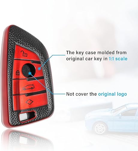 Miniatura 7 de Funda de cuero para llavero BMW con llavero para BMW Serie X1 X2 X3, Rojo -