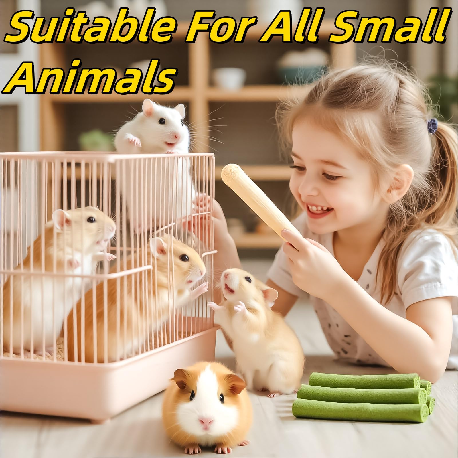 Bunny Chew Stick Rabbit Toy Treat 140g 4 in 1 Molar Stuff Organic Natural Snack Apple Branch Sweet Bamboo Timothy Hay Alfalfa Food Clean Teeth Hamster Chinchilla Parrot Gerbil Squirrel