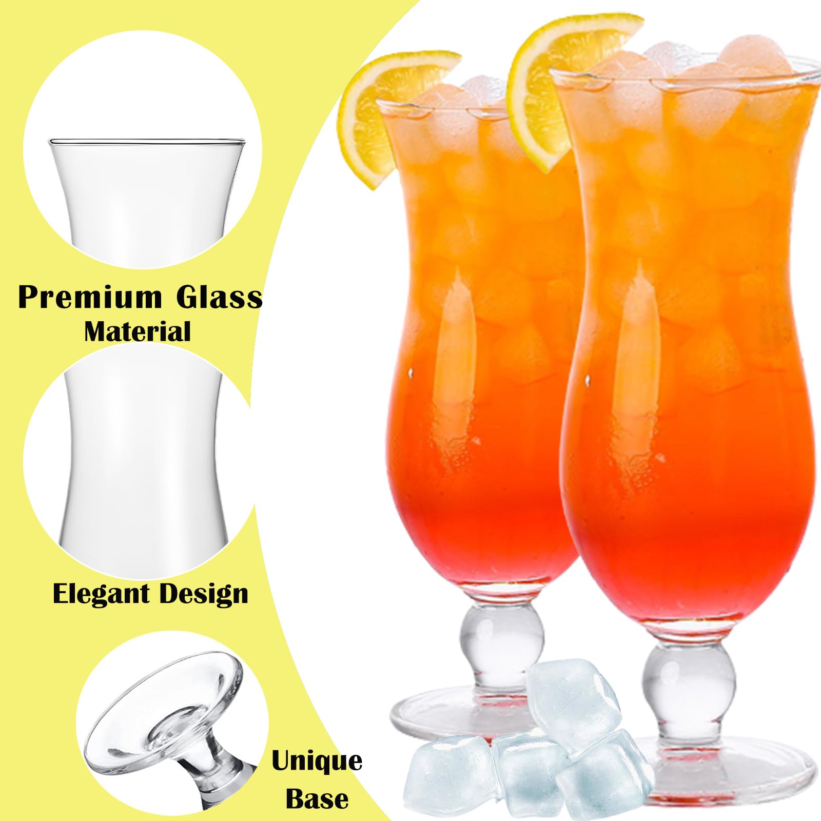 Nexboraque Confezione da 6 bicchieri Hurricane in vetro Pina Colada da 400 ml, trasparenti, per acqua, bevande, succhi di frutta, cocktail, birra corposa, bevande tropicali