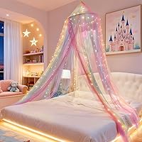 Vista 7 de Eimilaly Mosquitera de arco iris, toldo de cama de princesa para decoración de habitación de niñas o fiesta temática de unicornio
