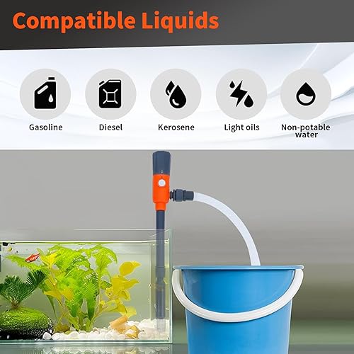 Miniatura 6 de Bomba de transferencia de combustible portátil (2.8 GPM) con boquilla manual, bomba de lata de gas con tubo de entrada extensible y manguera de