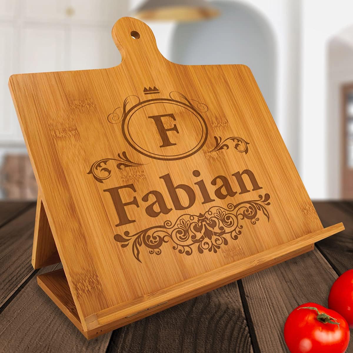 Personalized Bamboo Standing Chef Easel, Custom Recipe Cookbook Stand, Cookbook Holder Gift