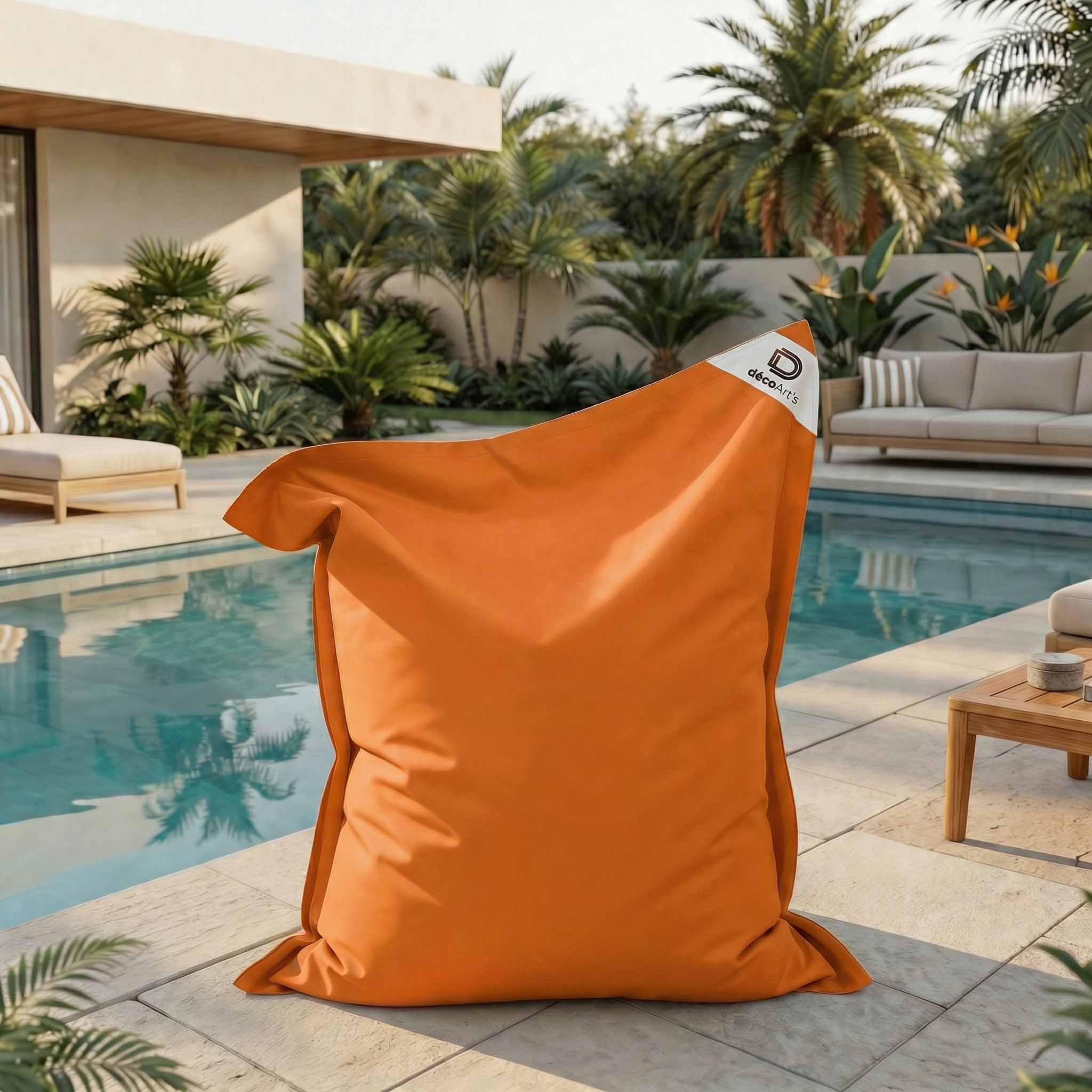Déco Arts Pouf Géant XXL Intérieur et Extérieur, Déhoussable, Salon, Jardin (Orange)