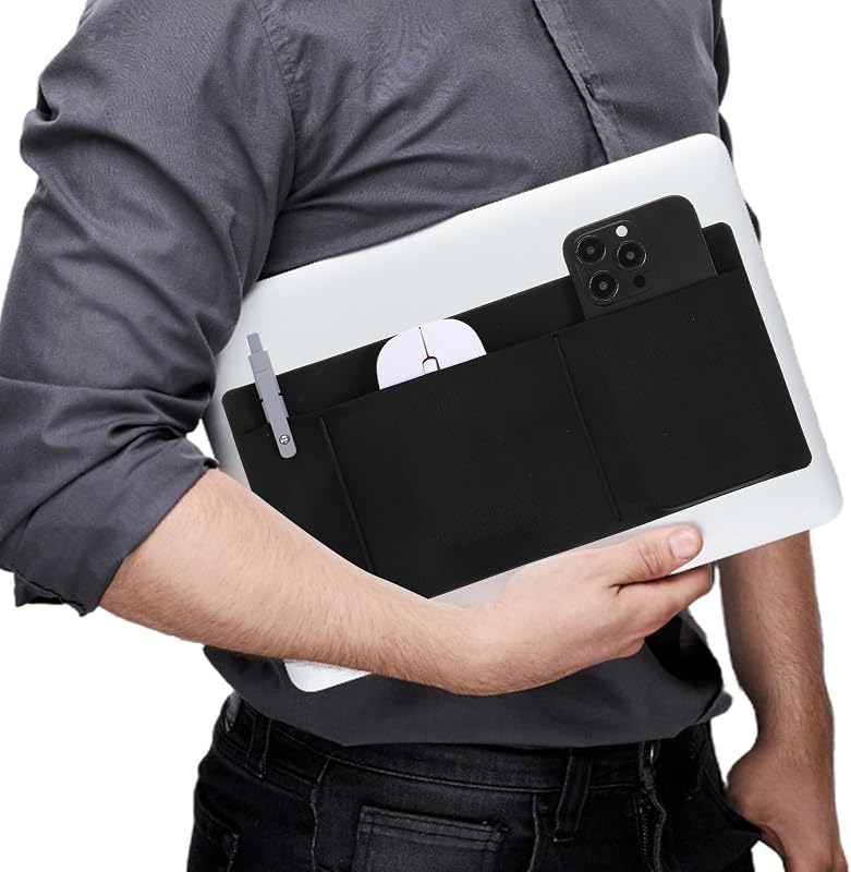 3-Pocket Organizer Mouse Holder for Laptop Stick on External Hard Drive SSD Holder Sleeve Computer Accessories Stick on Pouch Organizer Adhesive Pocket Storage Sleeve for Mouse HDD SSD Cables