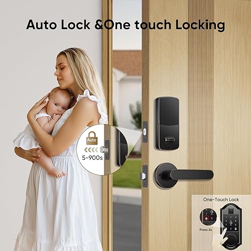 Miniatura 4 de Cerraduras inteligentes de huellas dactilares para puerta delantera con juego de manija, cerradura de puerta de entrada sin llave, juego de