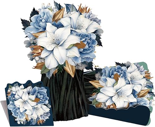 Miniatura 4 de Gcardist Tarjetas desplegables, tarjetas de felicitación de ramo azul, tarjetas de felicitación de flores de papel 3D de 12 pulgadas para el día de