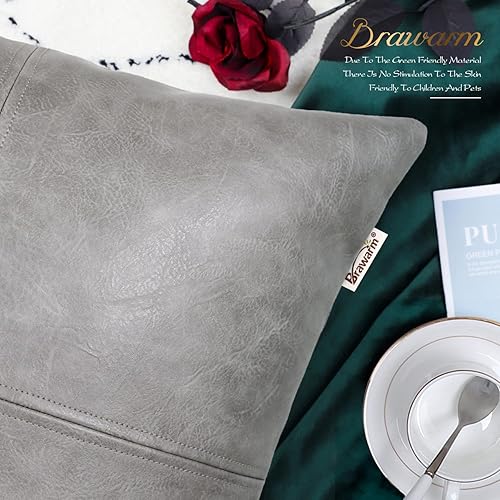 Miniatura 5 de BRAWARM Fundas de almohada de piel sintética de 12 x 20 pulgadas, funda de almohada de cuero gris, funda de almohada lumbar decorativa de cuero