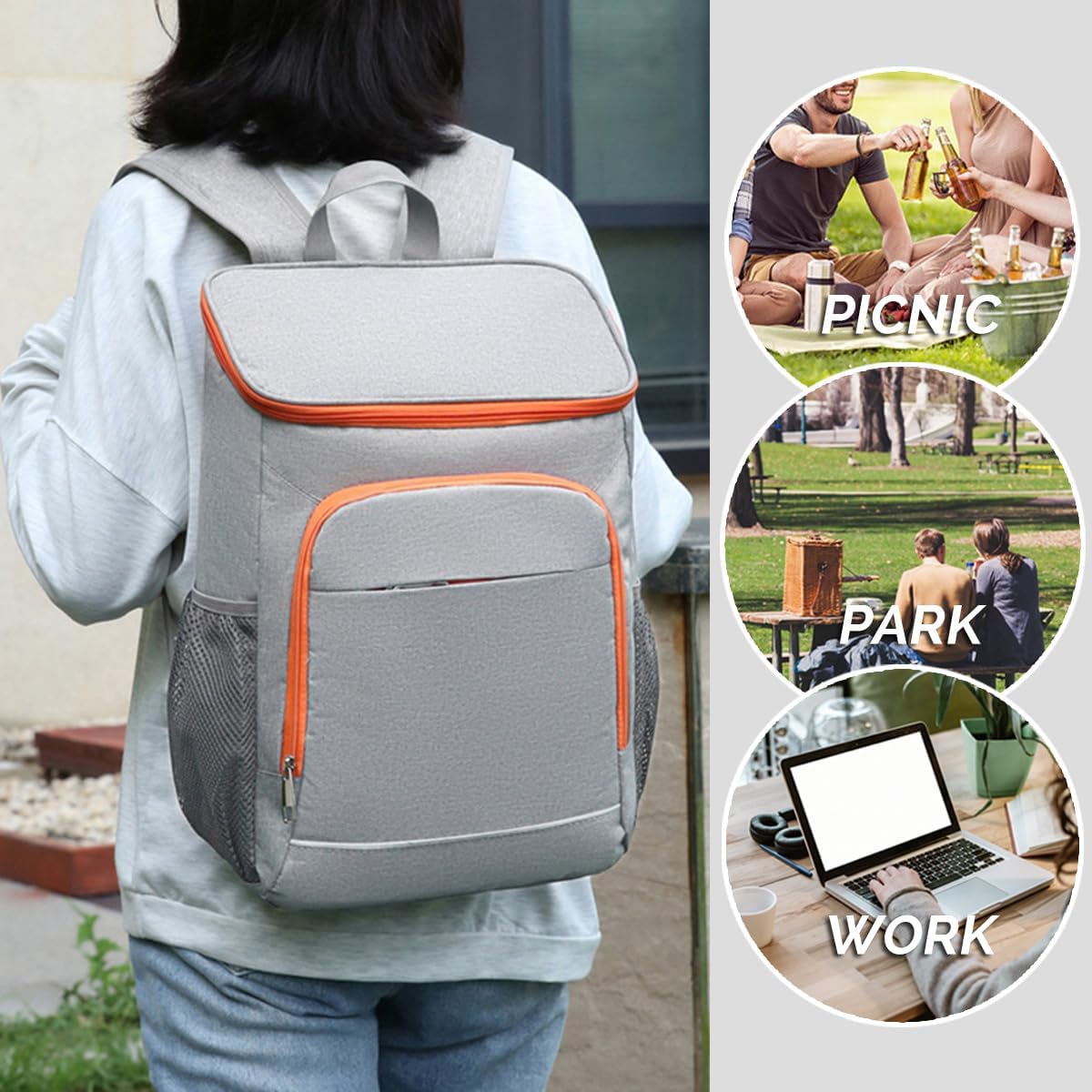 23L Insulated Cooler Backpack Picnic Cool Bag Rucksack Leak-Proof Lunch Bag Daypack Insulated Picnic Backpack, Orange