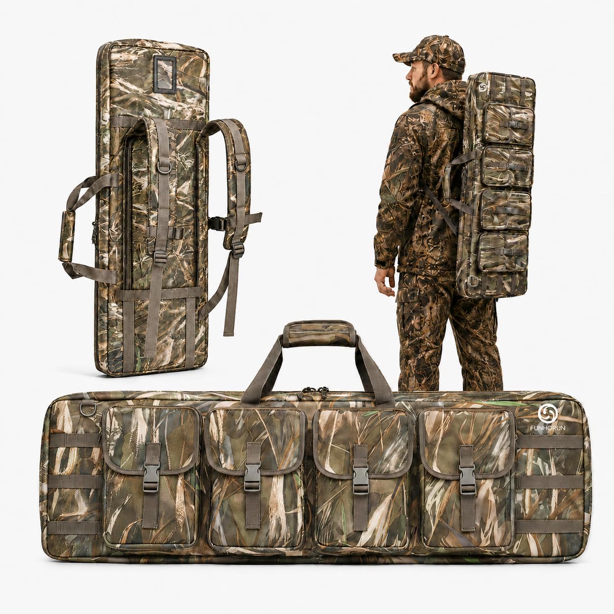 FUNHORUN 42" Double Gun Bag, Soft Tactical Rifle Case with Backpack Straps