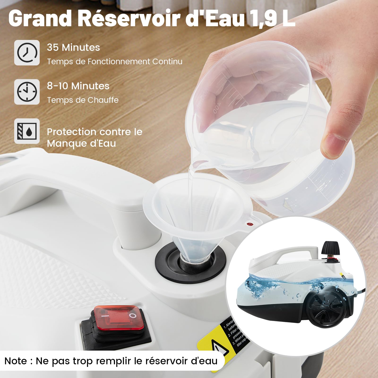 RELAX4LIFE Nettoyeur Vapeur Haute Pression 2000W |1,9 L Réservoir d'Eau | 5 Bar |15 Accessoires Polyvalents,Nettoyeur Vapeur pour Canapé, Tapis, Vitre, Verre (Blanc, 1.9L)