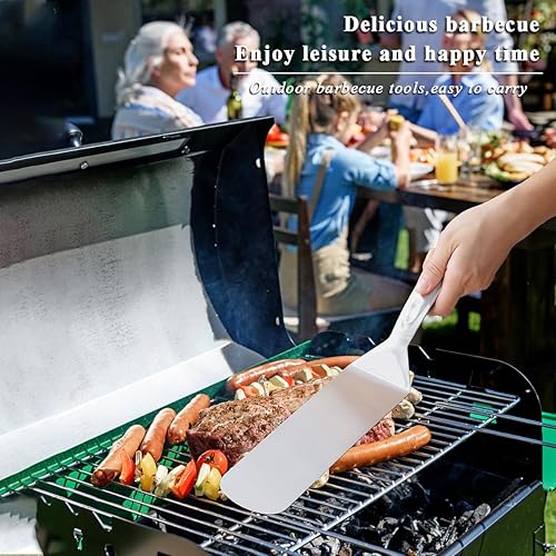 Miniatura 7 de Evanda Espátula de metal para parrilla, de acero inoxidable, mango resistente al calor y no se derrite, ideal para barbacoas al aire libre,