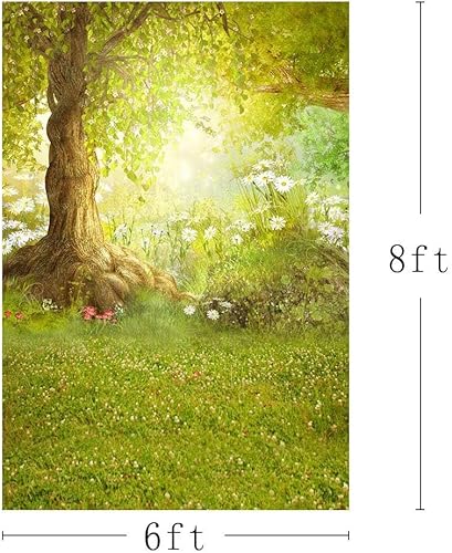 Miniatura 3 de Fondo de fotografía de 6 x 8 pies, feliz Pascua, bosque, árbol grande, prado, hierba, flor blanca, cuento de hadas, estudio fotográfico, fondo de