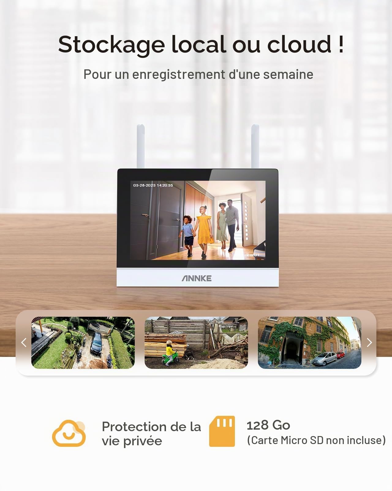 ANNKE Kit Surveillance sans Fil 3MP avec Écran LCD 7", 4CH 5MP WiFi NVR avec écran Tactile IPS et 2 Caméras IP Extérieures 3MP, Vision Nocturne 100ft,Audio Bidirectionnel, IP66,Blanc (Blanc)