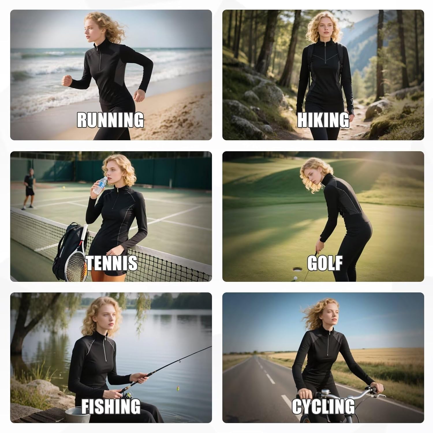 Women's Hiking Athletic Long Sleeve Sun Protection Shirt 1/4 Zip UPF 50+ Lightweight Top for Workout Sports - Image 7