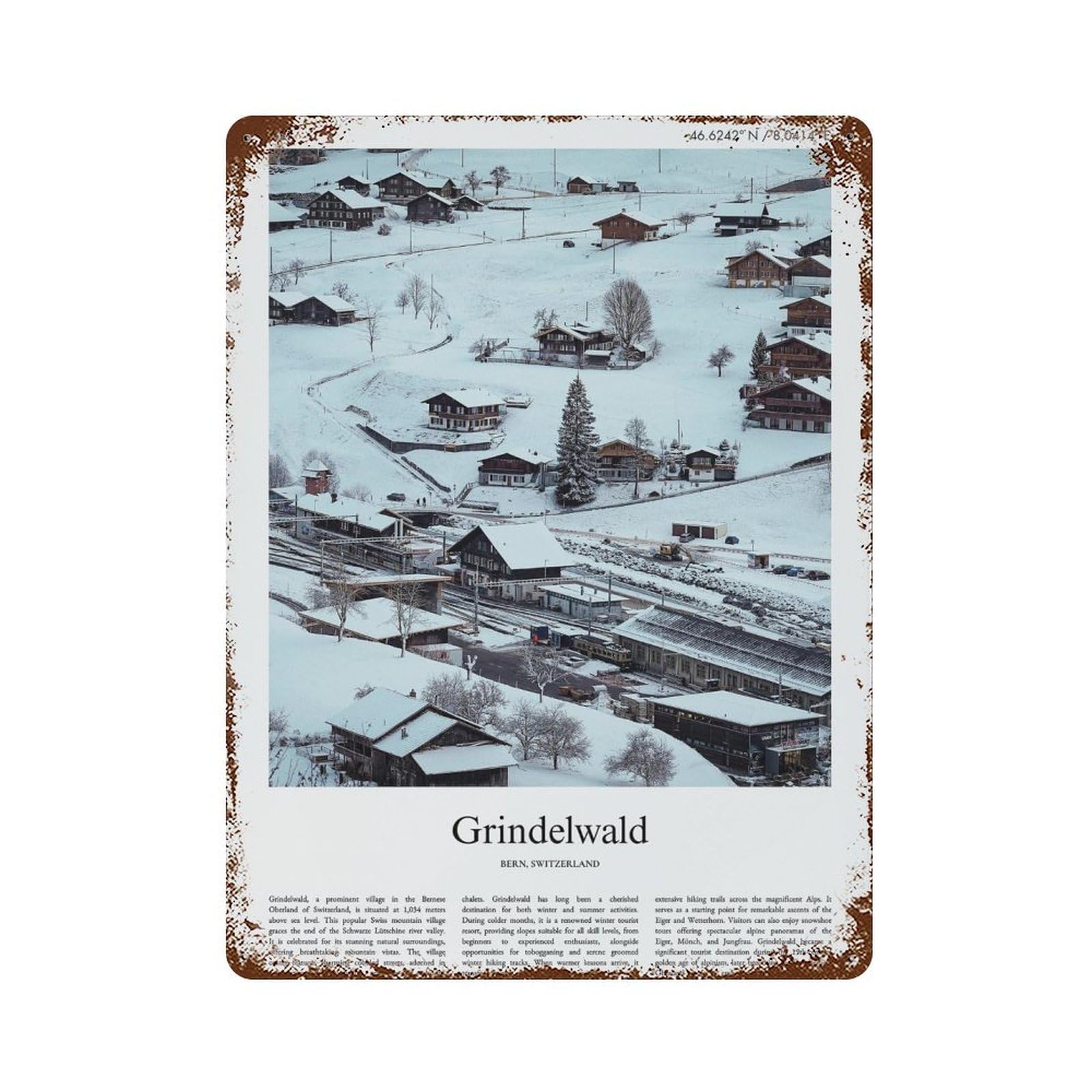 xiaoxiaoshen Grindelwald Bern, Switzerland City Scenery Wall Decor Art Metal Tin Poster Modern Home Decor Art Home Bar Shop Decorations Vintage Sign 40x30cm