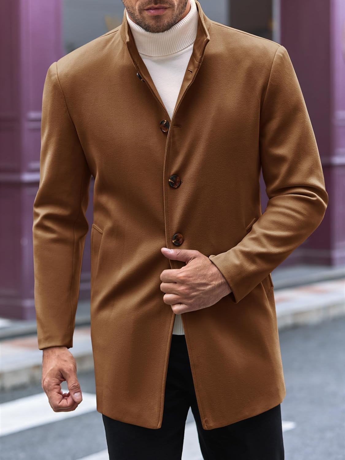 Cappotto Casual da uomo Inverno Monopetto Stand Collare Peacoat Business Risvolto Caldo Topcoat