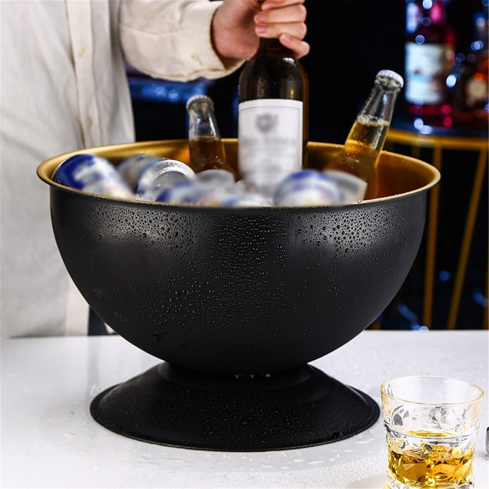 Cubo de Hielo Cubo de Hielo Acero Inoxidable Lujo, Redondo, Grande, for Vino Tinto, champán y Cerveza Cubo de Hielo frío para Barra(Gold)
