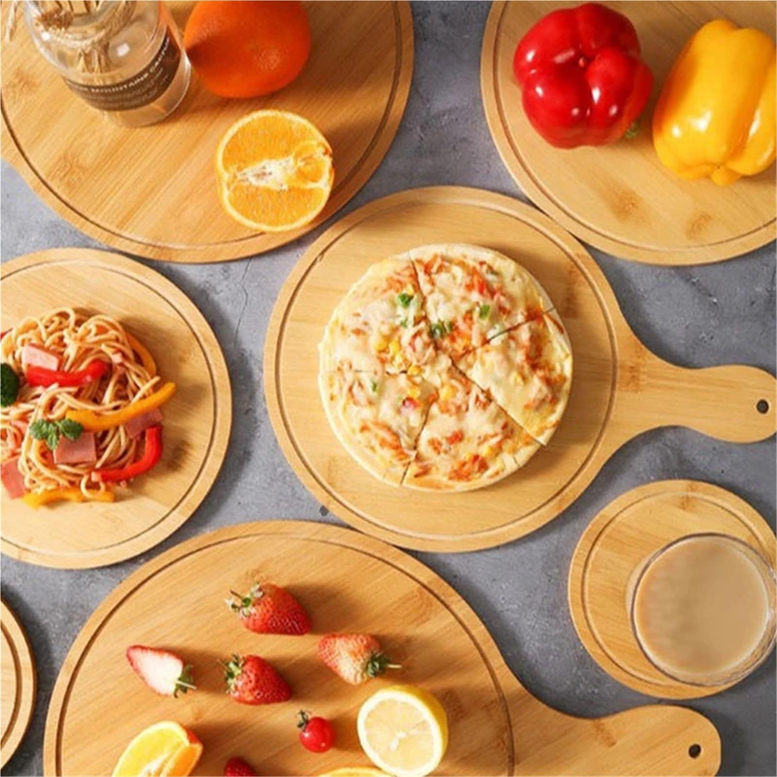 Pizzabrett aus Holz, rundes Backblech mit Pizzastein und Schneidebrett, Backzubehör für die Küche