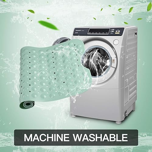 Miniatura 34 de YINENN Tapete de ducha para bañera de 40 x 16 pulgadas, antideslizante y extragrande, tapete para bañera con ventosas, lavable a máquina, con Azul