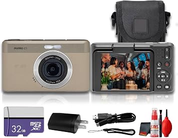 Kodak PIXPRO C1 Compact Digital Camera Tan, 13MP Point and Shoot Camera for Selfies, Travel, Vlogging and Everyday Photos C1-TN + 32GB Card + Camera Bag + Cleaning Kit 7pc Bundle