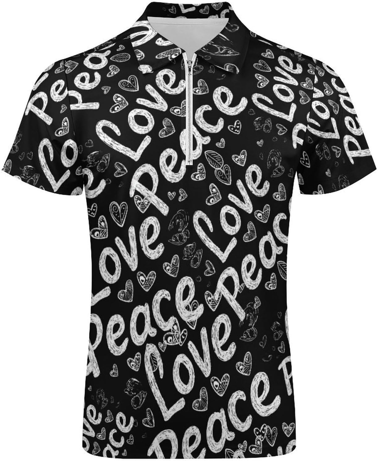 Love Peace Men's Polo Shirts Golf Short Sleeve Tops | Casual Workout,Golf T-Shirt,Zippered Tee,Collared,Print
