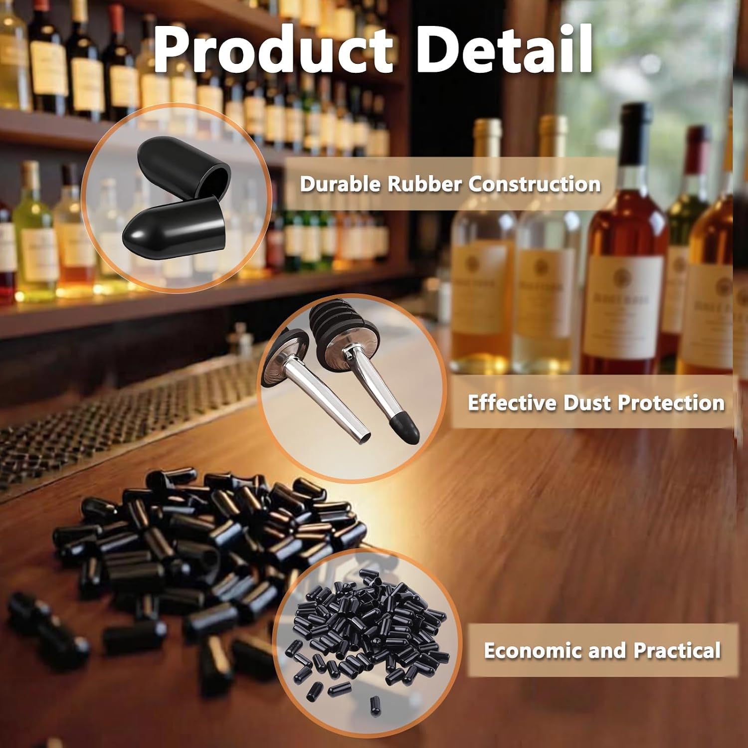 Pourers Dust Covers, Liquor Bottle Covers Wine Pour Spout Covers Olive Oil Liquor Bottle Pourer Caps Black 100 Pcs