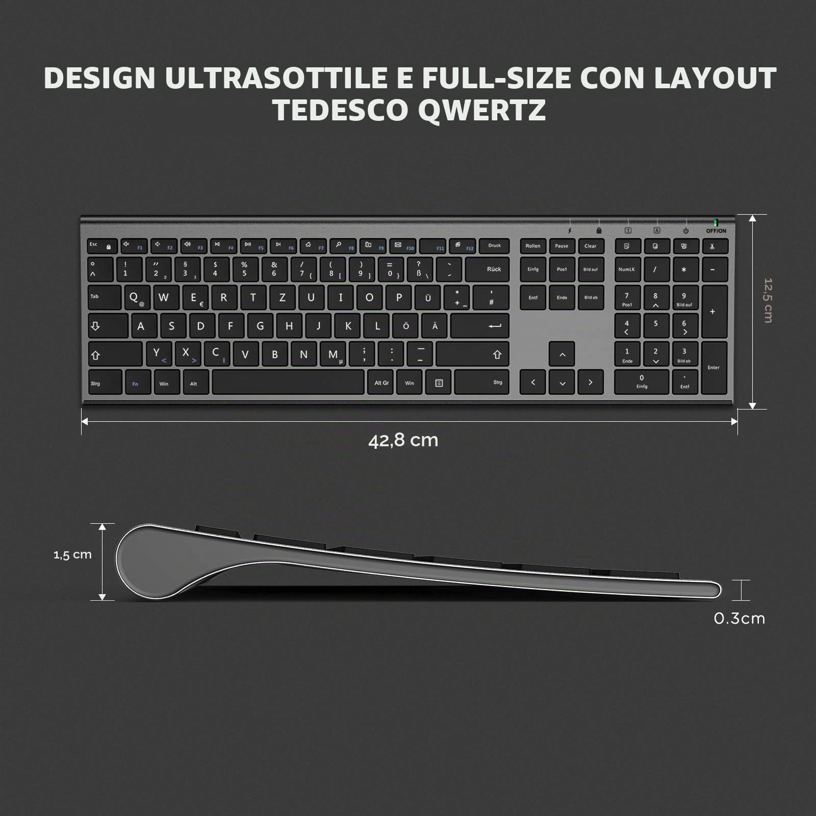 seenda Set tastiera e mouse wireless, ultra sottile e alluminio, QWERTZ