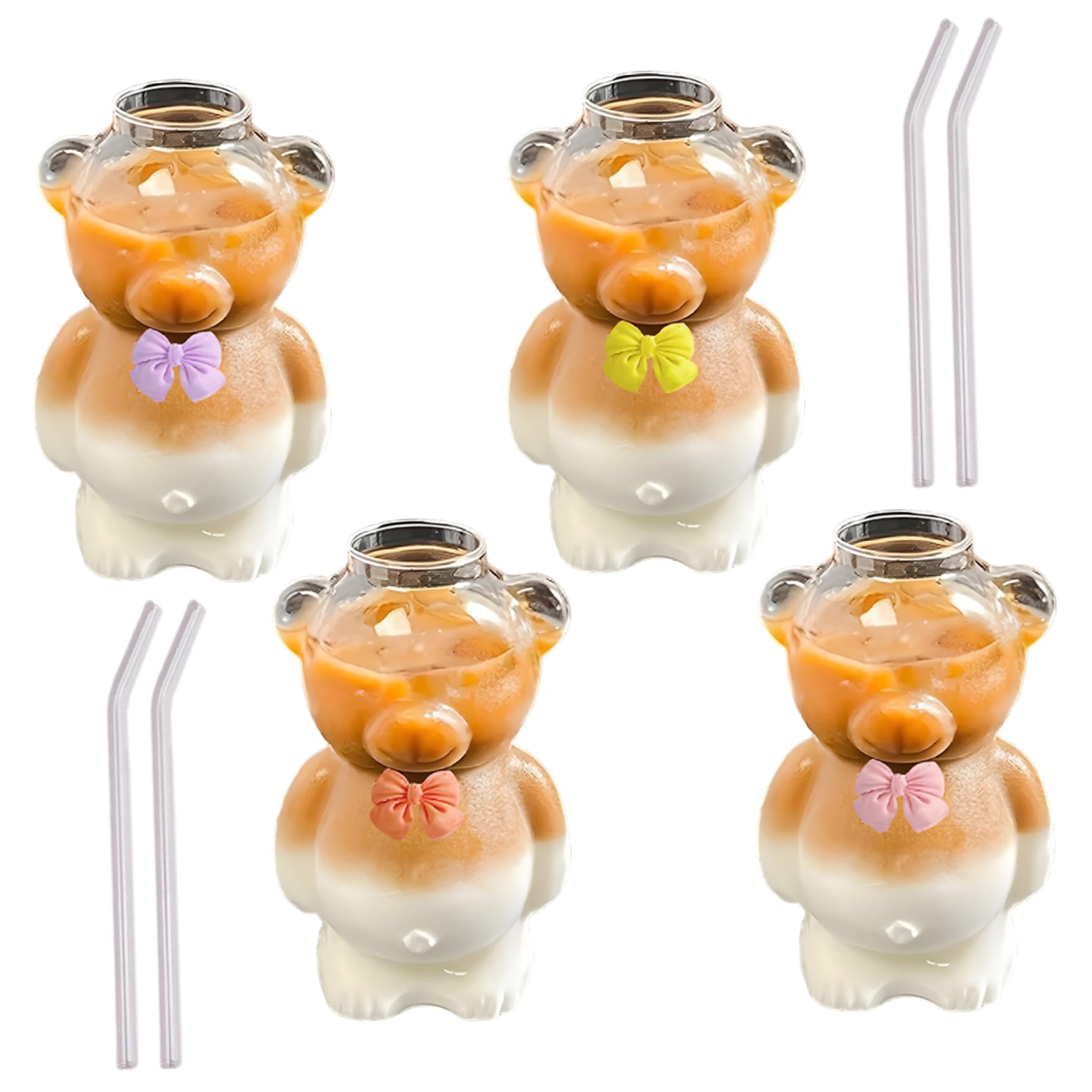 Tasse d'ours en verre avec paille pour inciter les enfants à boire de l'eau