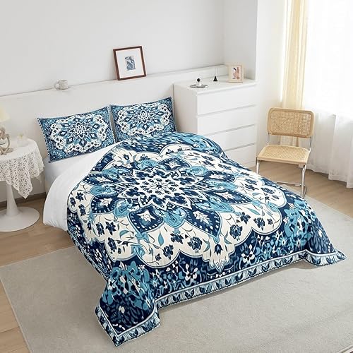 Miniatura 4 de Erosebridal Juego de ropa de cama oriental tamaño Queen, vintage, juegos de ropa de cama y colecciones florales art déco, edredón tribal bohemio de