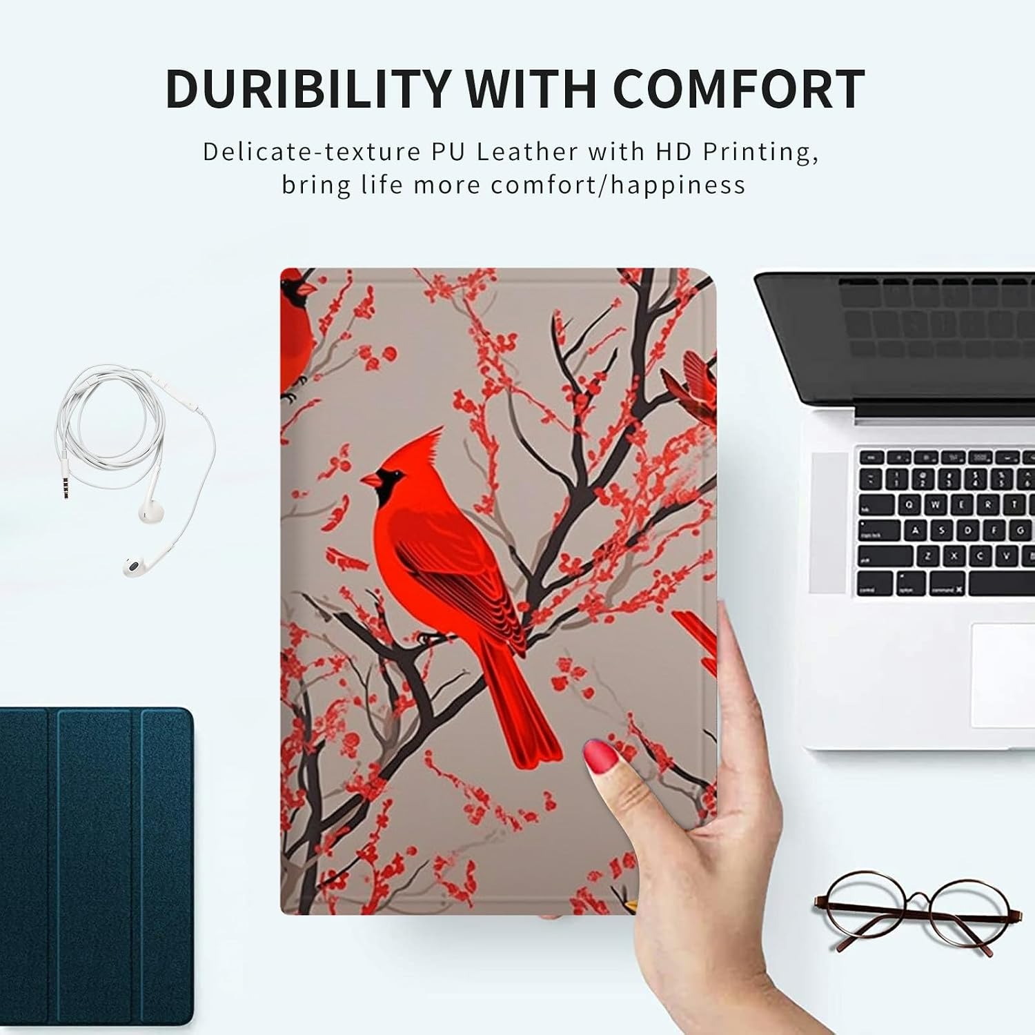 for iPad 10th Generation 10.9 Inch 2022 PU Leather Slim Lightweight Multiple Angles Stand Smart Cover with Auto Wake/Sleep for iPad 10.9 Inch 2022 Tablet,Red Cardinal Birds