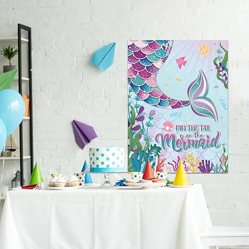 Miniatura 7 de Juego de fiesta de sirena con cola adhesiva Faccito Juego de sirena Incluye póster grande de 21 x 28 pulgadas 24 piezas de pegatinas reutilizables