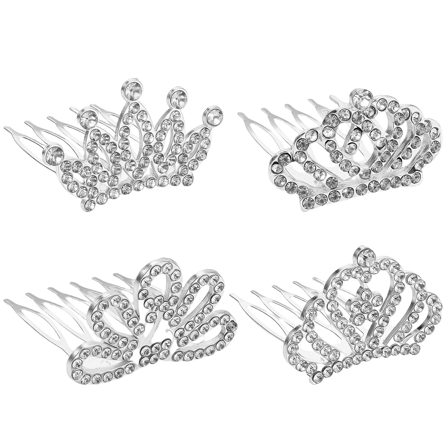 4 PCS Mini Tiara Crowns with Hair Comb, Small Crown Hair Clip, Mini Rhinestone Tiara for Weeding Birthday Princess Costume Party Cake Decoration