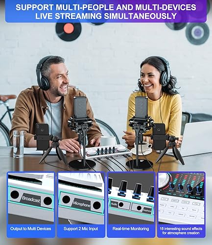 Vista 5 de Paquete de equipo de podcast, micrófono de podcast tenlamp Q8 con placa de sonido, controlador mezclador de cambiador de voz, kit de tarjeta