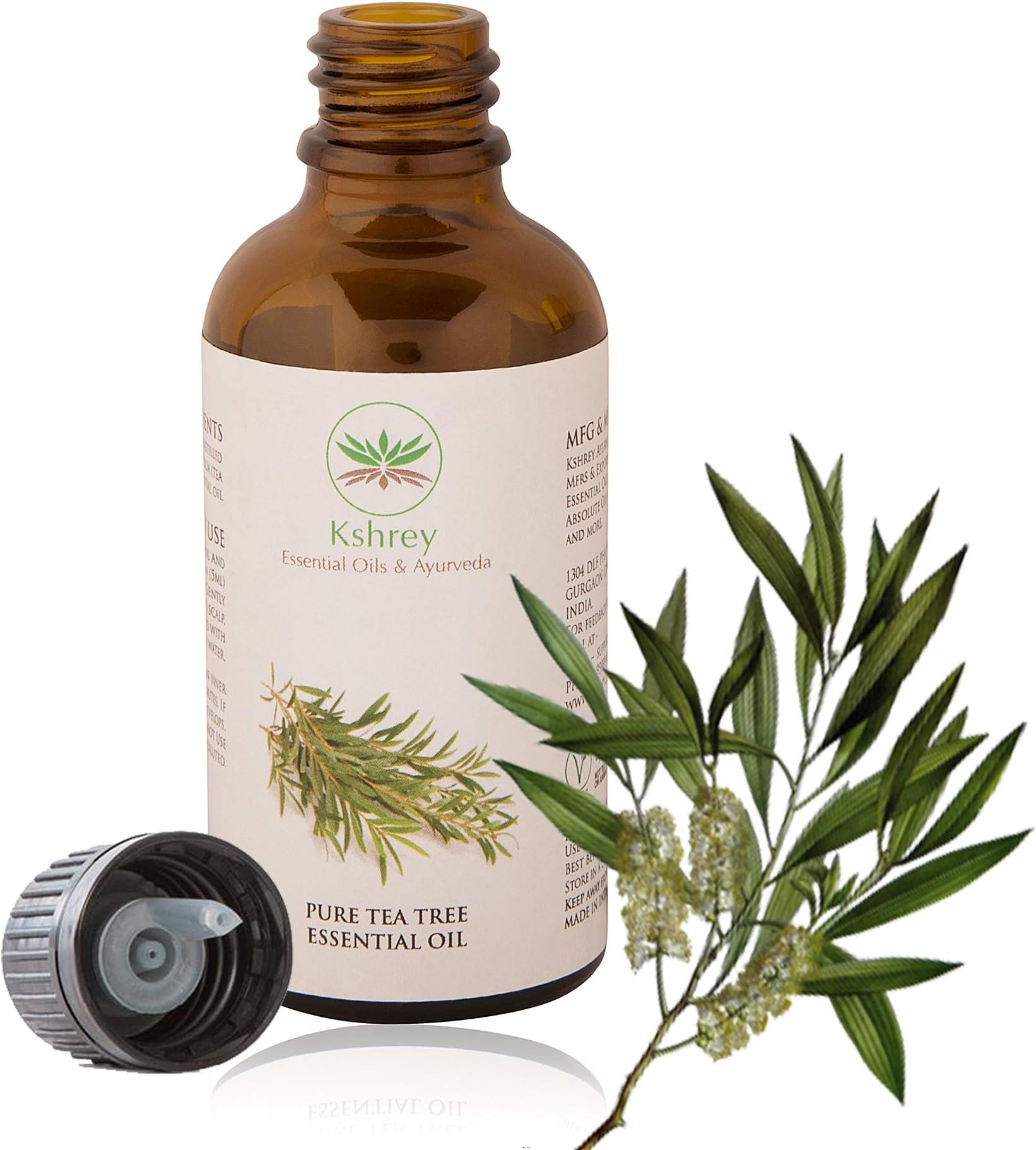 Kshrey Ayurveda Pure & Natural Undiluted Tea Tree Essential Oil for Aromatherapy, Relaxation, Skin Therapy, 50ml