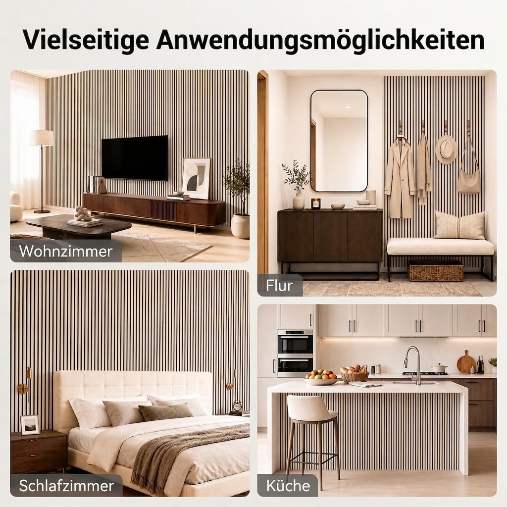 TONOR 6-Pack Akustikpaneele holz, 120 cm x 60 cm – 4,32 m², Wandpaneele holz Holzpaneele für Wände, Holzpaneele zur Schalldämmung und Dekoration für Studios, Wohnungen, Schlafzimmer und Büros, Eiche