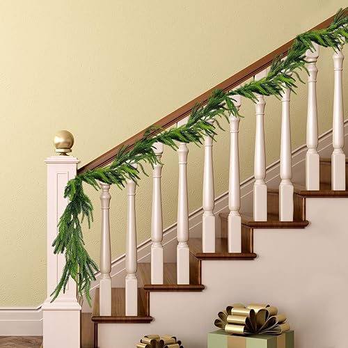 Miniatura 5 de Christmas Norfolk Pine Garland,6 ft Artificial Green Garland Holiday Decoration Outdoor Indoor for Stairs Railing Fireplace