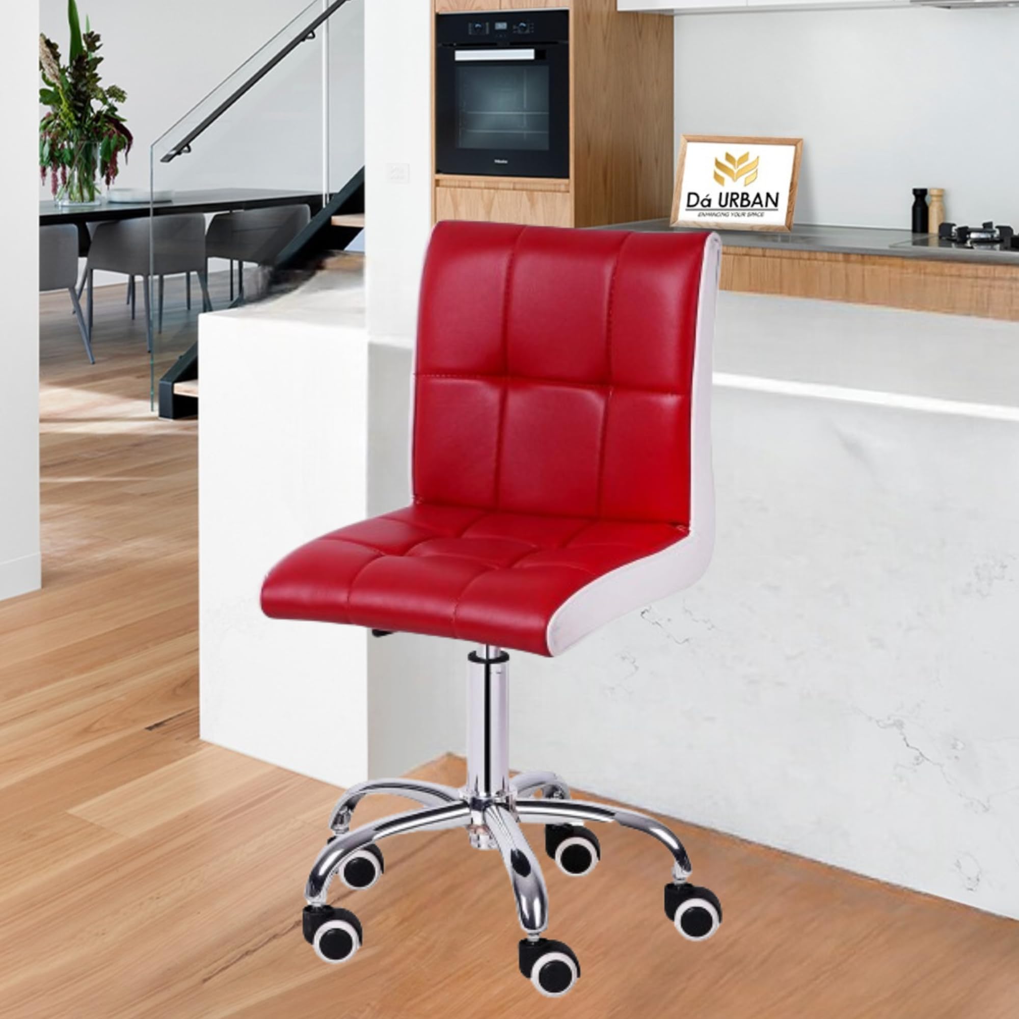 Da URBAN® Cadbury Height Adjustable & Revolving Bar Stool/Kitchen Chair with Wheels (Red & White) (1 PC)-image-3