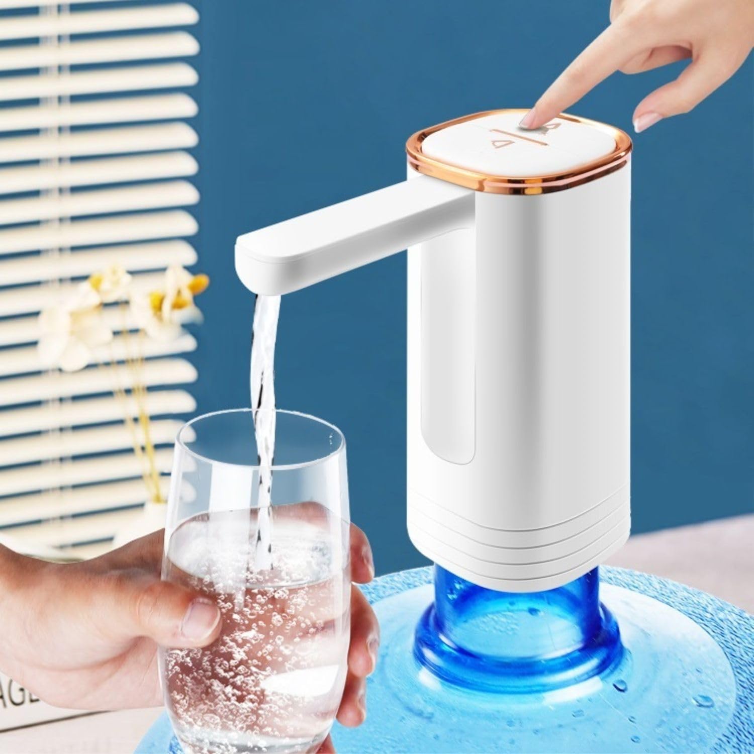 5 gallon water dispenser pump Jet foldable design electric bottled drinking water pump dispensers Type-C USB portable water gallon bottle pumps (White Gold)