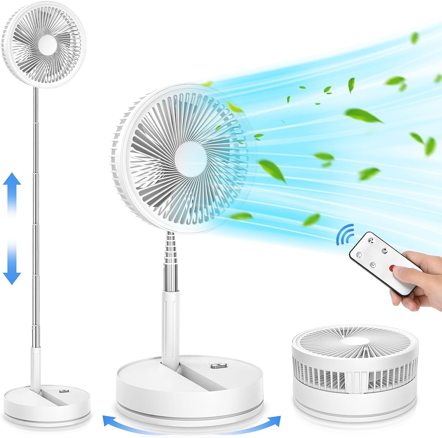 Portable Foldable Oscillating Desk Fan - 8.6" 8000mAh USB Rechargeable Battery Powered Floor Fans, Small Standing Ventilador with Remote 4 Modes Timer, Quiet Cooling for Bedroom Camping Travel (Black)