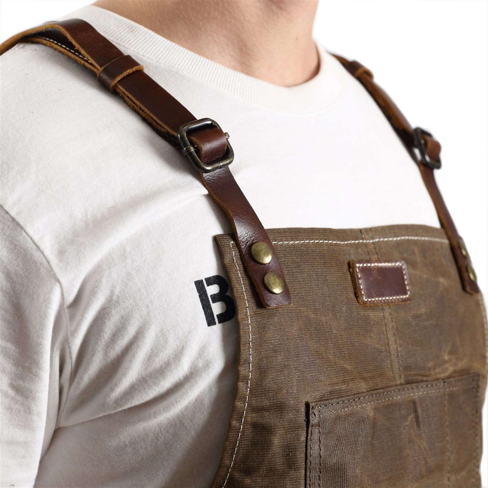 Holzschürze, Werkzeugschürze, Arbeitsschürze Werkzeugschürze Ölwachs Canvas mit Lederschürze Gartenschürzen Werkzeug Grill Friseur Schreiner Maler Handwerker Kleidung mit Werkzeugtaschen