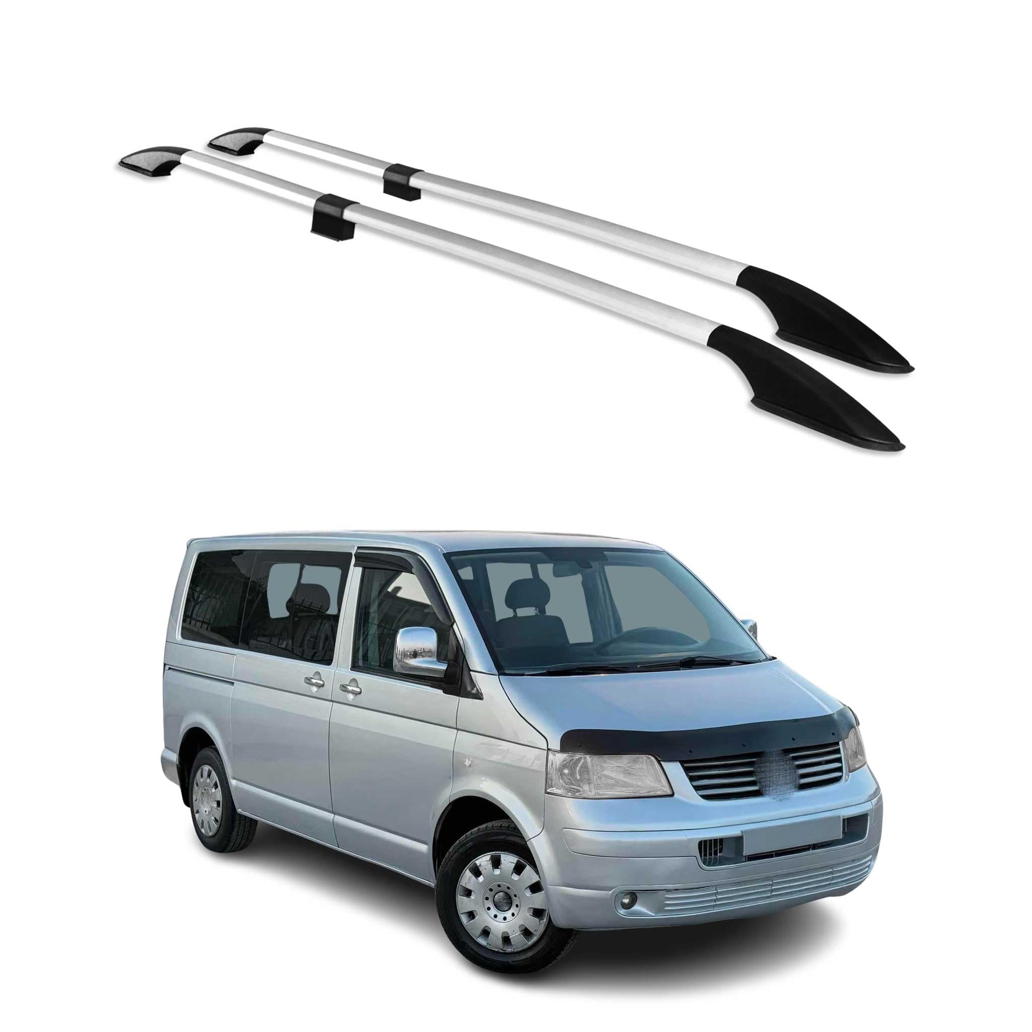 OMAC Rail Tetto Relingträger compatibile con VW T5 T6 Transporter Multivan Caravelle 2003-2024 L1 Kurzer Alluminio Grigio 2tlg
