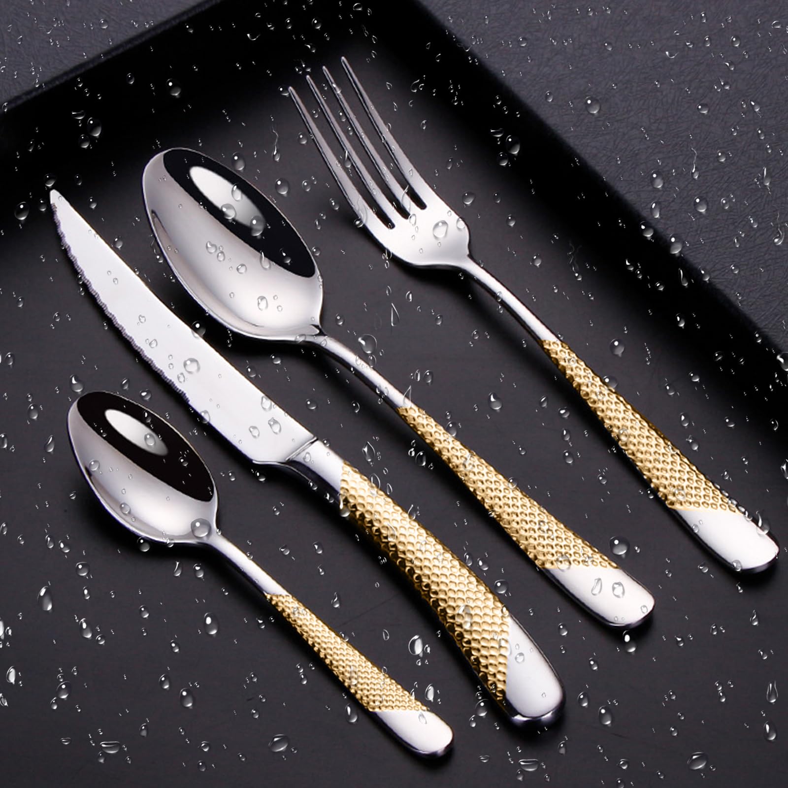 Besteck Set 24 Teilig Für 6 Personen, Hochglanzpoliertes Besteckset Aus Edelstahl 18/10, Inklusive Messer, Gabel, Löffel Essgeschirr Für Zuhause, Hotel, Restaurant, Neues Haus (Gold,24pcs)