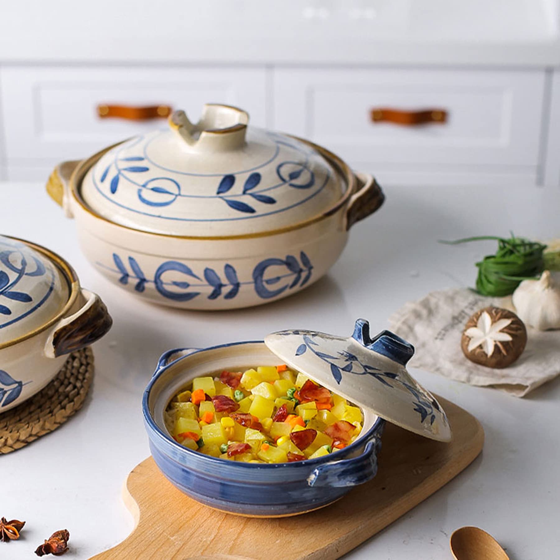 Na zapiekankę, Gliniane garnki, ceramiczne czarne naczynie, okrągły garnek do duszenia na kuchence, ceramiczny(1.6L)