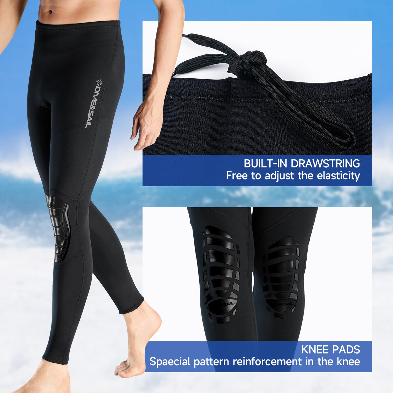 Pantaloni in neoprene da uomo 1,5 mm per immersioni surf nuoto snorkeling kayak