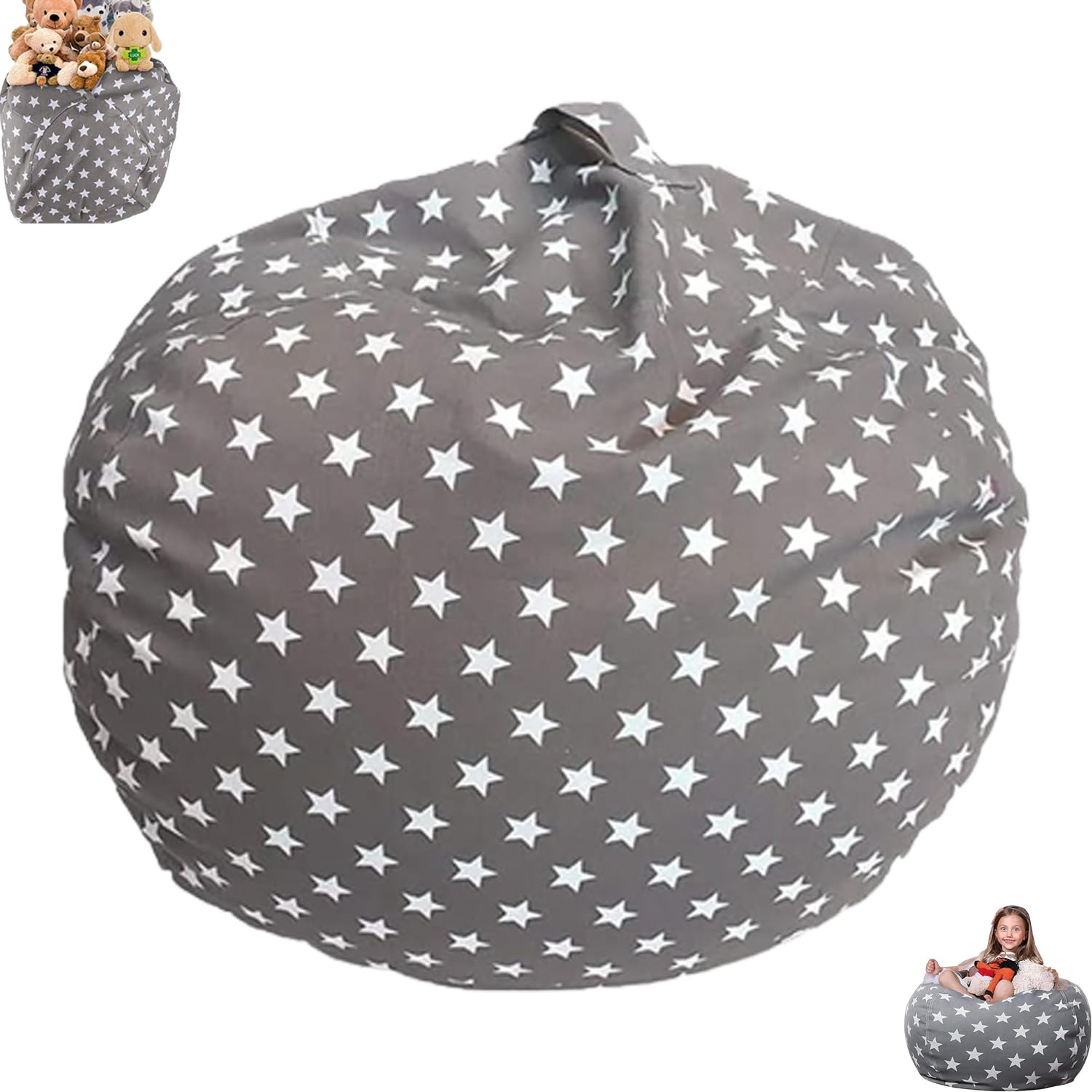Bolsa Almacenamiento Juguetes Felpa, Lona Bolsa De Frijoles Rellenable, Niños Beanbag Sofá Con Cremallera, Puffs Plegable Para Niños, Puf de Peluche, para Organizar Juguetes, Ropa (24 Pulgadas) (22)