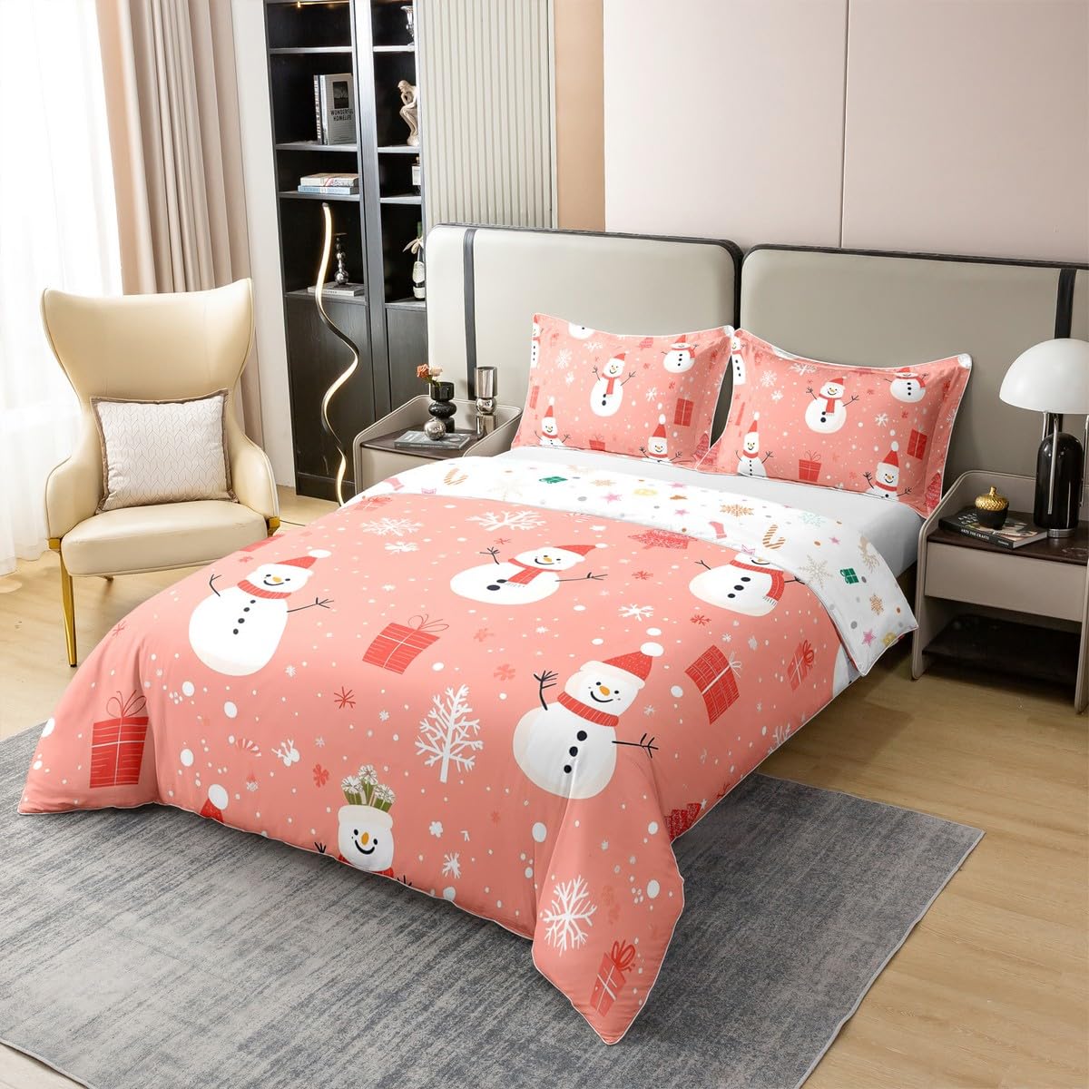 Homemissing Weihnachten 100% Baumwolle Bettwäsche Set 135x200cm niedliche Schneemann Betten für Jungen Mädchen Schneeflocke Bettbezug Weihnachtsbaum Zimmer Dekor