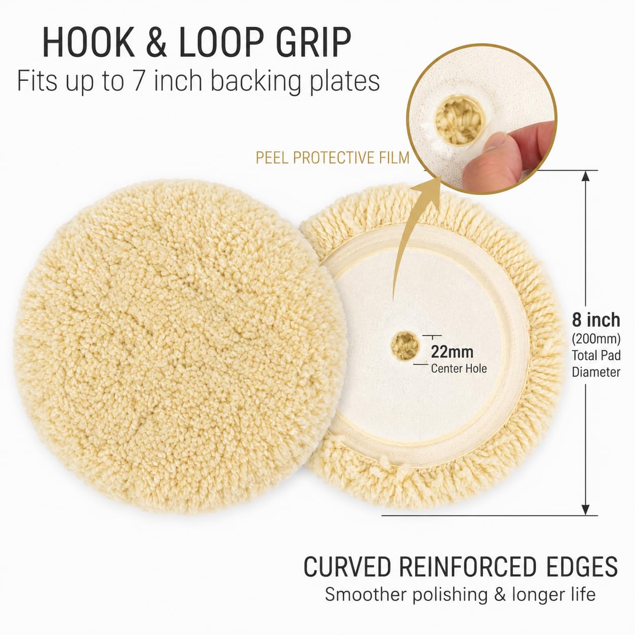 Woolous 8 Inch Wool Buffing Pad Single Sided Hook & Loop Twisted Lamb Wool image 2